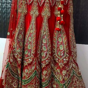 Beautiful Heavy Hand Work Hot Red Color Lehenga