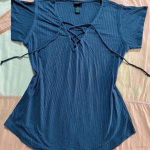 Blue Top With Tie Up Neck