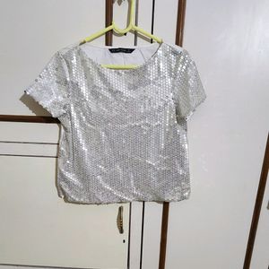 Sparkle N Shine silver embellished Zara Top