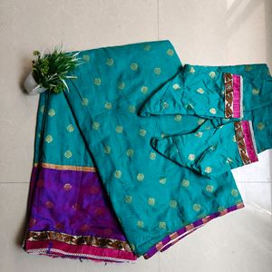 Very nice Double Color Saree With Blouse