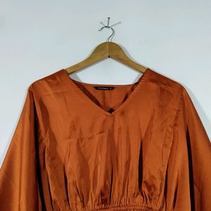 Rust Color Satin Kaftan Top Co-ord Set