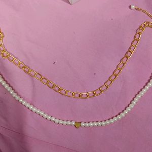 2 Layered Pearl & Gold Plated Chain