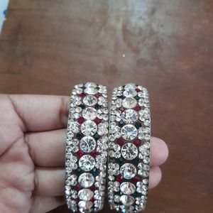 New Silver Bangles With Little Bit  Red And Green