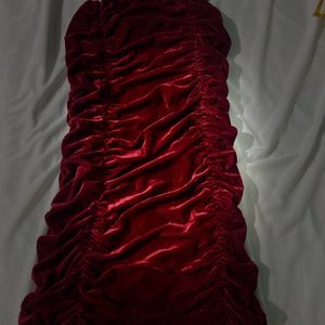 Maroon Velvet Straight Fit Short Dress