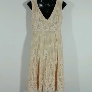 Cream Lace Partywear Dress For Women's