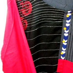 New Red And Black Below Knee Straight Kurta