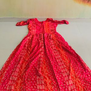 Red Gown Bandhani