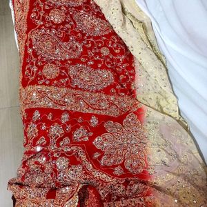 Red And White Heavy Embroidery Saree
