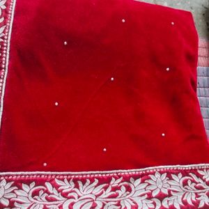 Velvet And Net Maroon Party Wear Saree