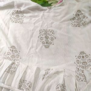 White Cotton Anarkali Dress Kurta With Belt