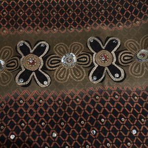 Sequence Work Brown And Black Embroidery Saree