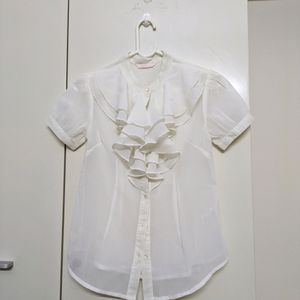 Professional Ruffle White Shirt For Office