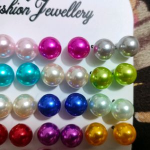 12 pairs of Big Colour ful Pearl Studs