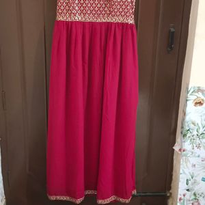 LIBAS Rani Pink Embellished Anarkali Type Suit Set