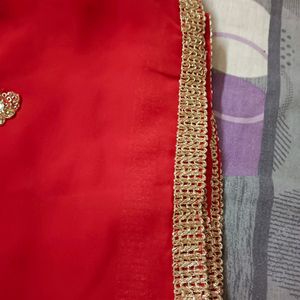 Red Saree With Golden Border