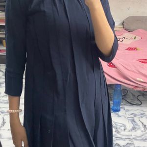 Blue Mirror Work Neck Platted dress 🥰