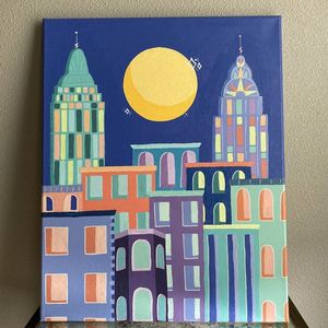 Buildings In The Moonlight Painting