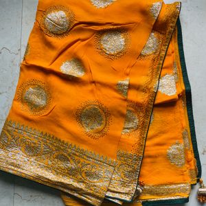 Pure Georgett Yellow Saree