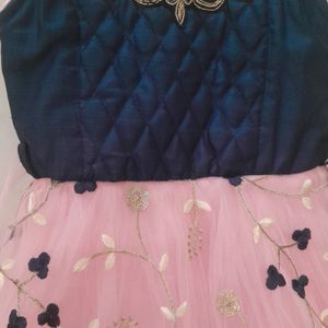 Net Blue N Pink Maxi Dress