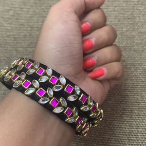 🎀Black And Pink Silk Thread Bangles