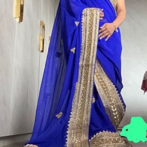 Royal Blue Embroidered Heavy Saree