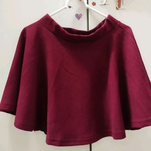 Maroon Solid Flared Mini Skirt