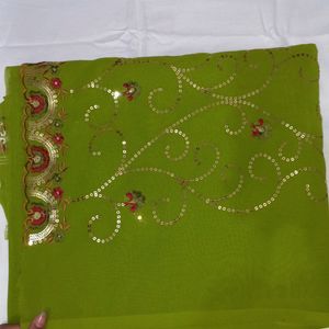 GREEN SEQUIN WORK EMBROIDED SAREE