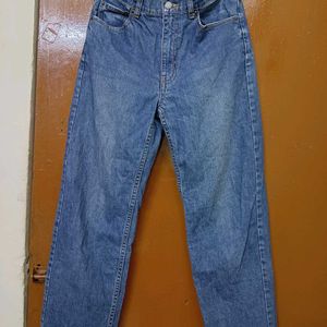 High Waist Blue Straight Fit Jeans