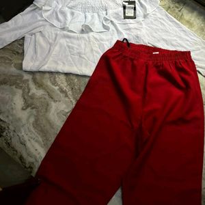 Combo Of White Top + Red Pants