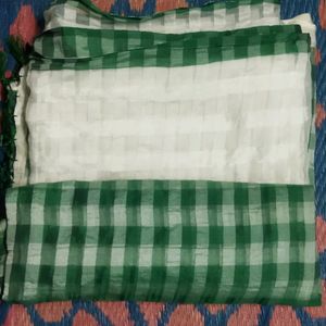 Green & White Saree