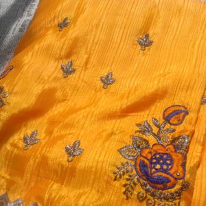 Mango Yellow Silk Saree New One