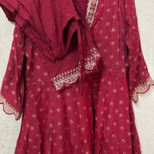 Maroon Anarkali Suit With Dupatta Pant