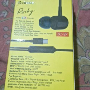 Robotek Type C Earphone Unused And New