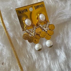 Gold Perals Necklace Earrings Set