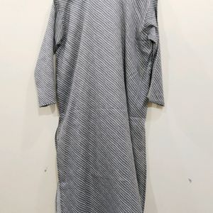 Women Plus Size Grey White Striped Kurta