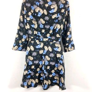 Zara Black Floral Printed Western Dress (Women)