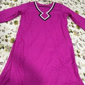 Magenta Chickenkari Cotton Kurta