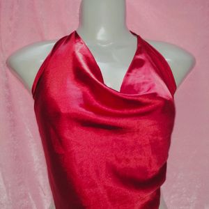 Cowl Neck Backless Red Top