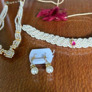 Combo Of 3-Pearl Neckpeice+choker+ Earrings