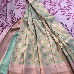 New Pista Green And Baby Pink Bridal Silk Saree