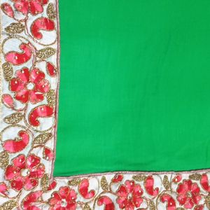 Green Saree With Fully Stitched Designer Blouse