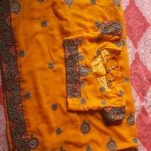 Embroidery Design Saree With Blouse