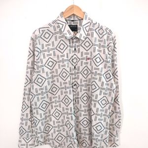 White With Navy Blue Print Shirts (Men's)