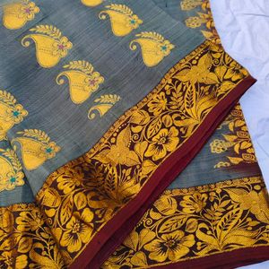 Pure Kanjeevaram Grey Silk Saree