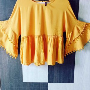 Women Branded Solid Casual Mustard Peplum To