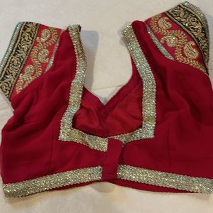 Embroidered Georgette Deep Red Saree