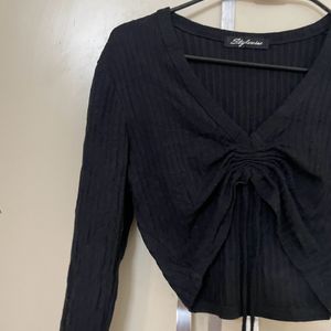 Black Long Sleeve Ruched Top