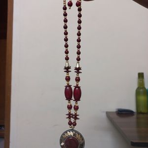 Mehroon Long Necklace with Earrings