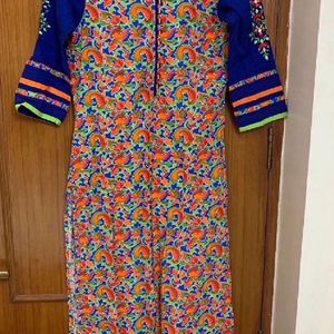 Floral Kurta Multicolour Orange Blue