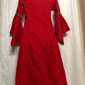 Red Long Sleeve Round Dress